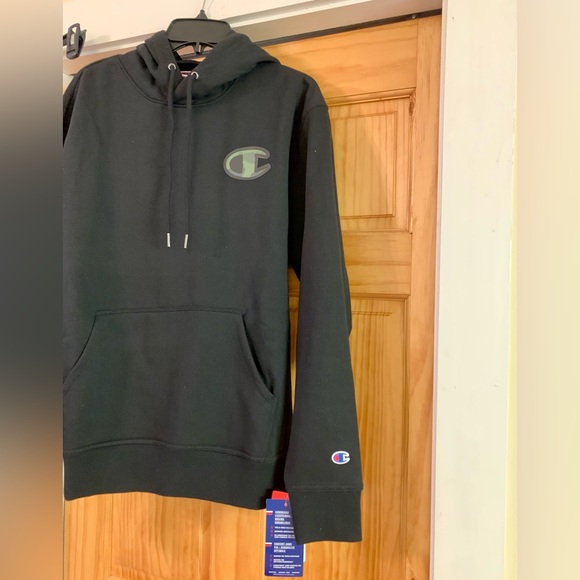 NWT CHAMPION Black & Camouflage Powerblend Pullover Hoodie Size Medium - Picture 3 of 9